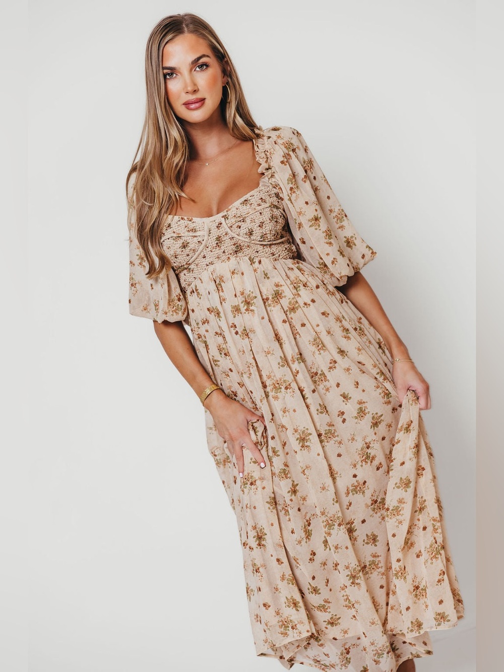 Worth | Harlow Maxi Dress in Neutral Floral, Small